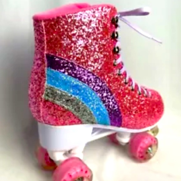 Sugar Thrillz Pink Glitter Rainbow Roller Skates with Extra Derby Laces Size 10M - Picture 6 of 9